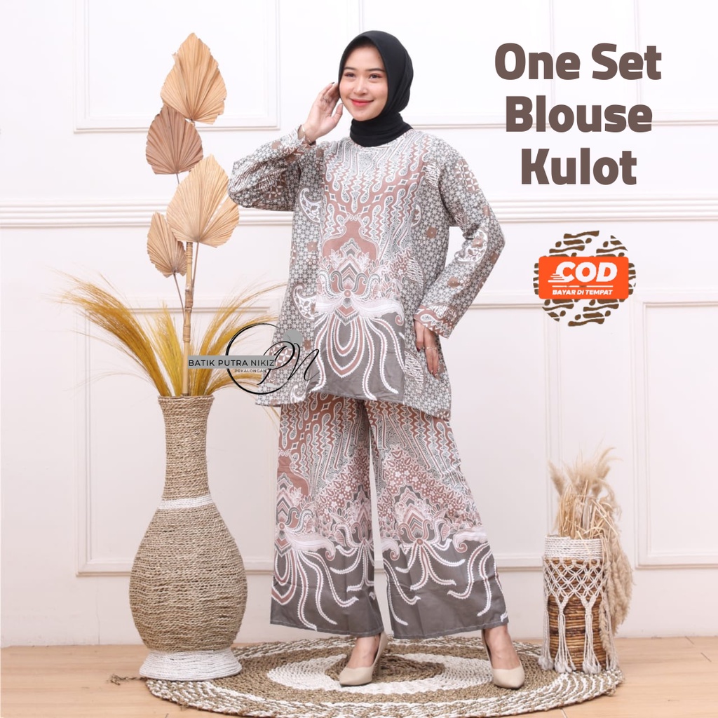 One Set Blouse Batik Modis Kekinian