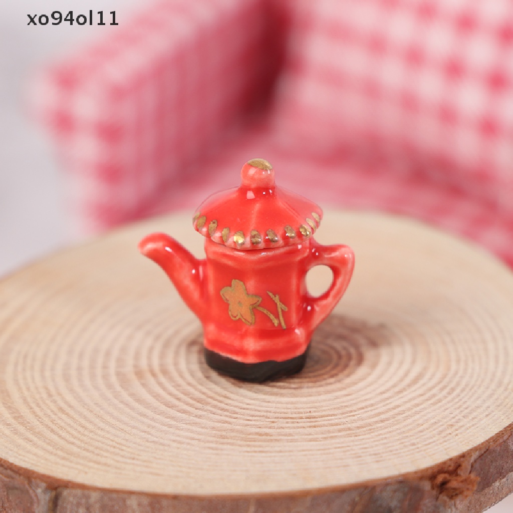 Xo 3pcs/Set Miniatur Rumah Boneka Teko Motif Bunga+Jam Set Furniture Dapur OL