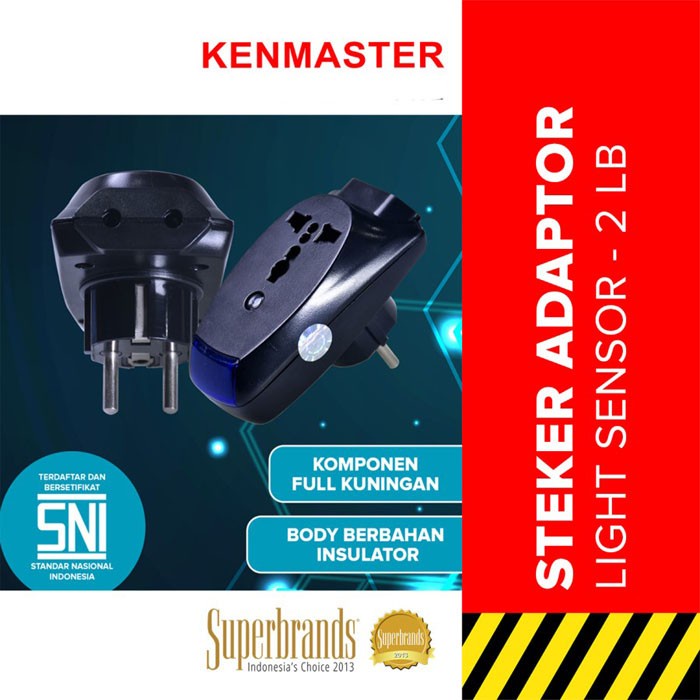 Kenmaster Steker Plug Adaptor Sensor Light Cahaya 2 Lubang 04B