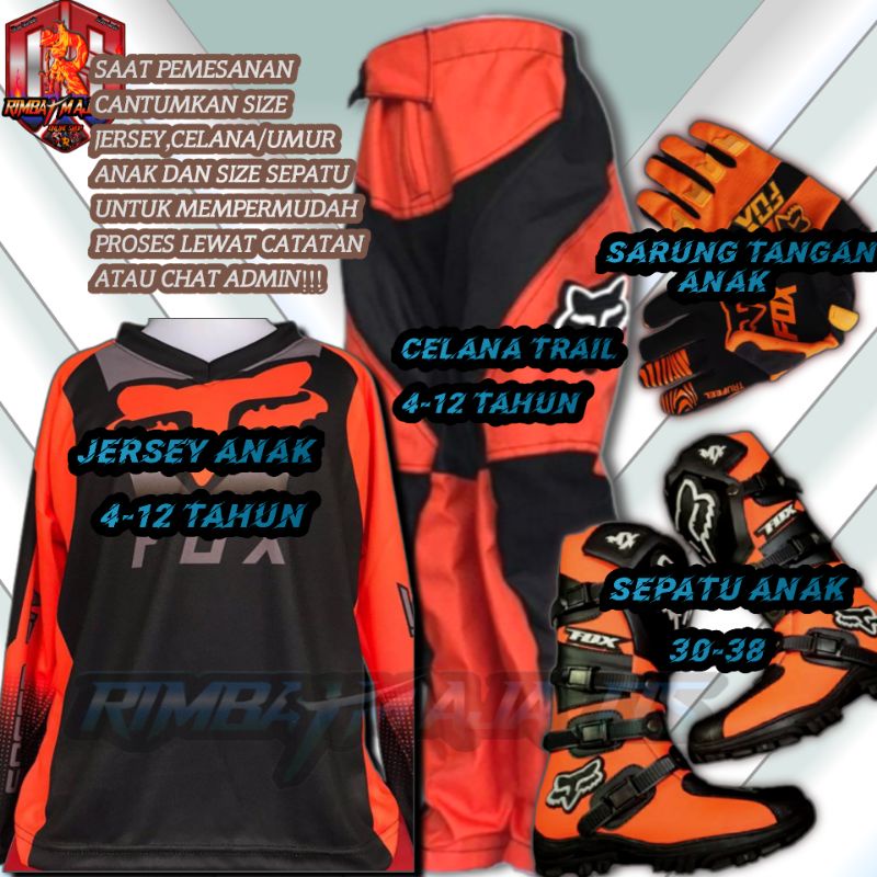 Paket baju trail Anak lengkap/SETELAN JERSEY ANAK TRAIL CROSS SATU SET BAJU CELANA SEPATU TRAIL SARU