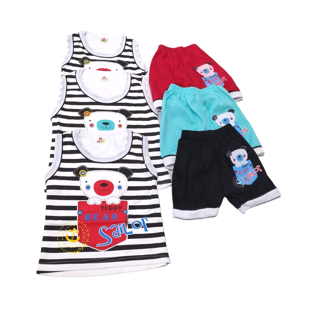 3 Set Setelan Baju Bayi Oblong Tanpa Lengan Usia 0-1 tahun