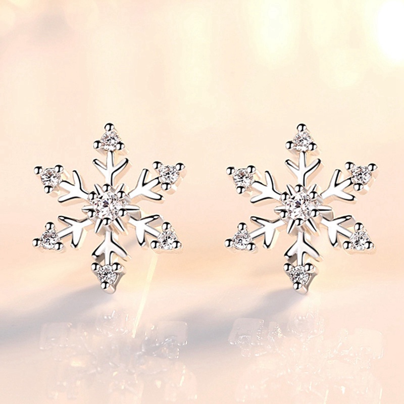 Kristal Zirkon Snowflake Stud Earrings Untuk Wanita Berlian Imitasi Mengkilap Pesona Anting-Anting Gadis Natal Tahun Baru Ulang Tahun Perhiasan Hadiah