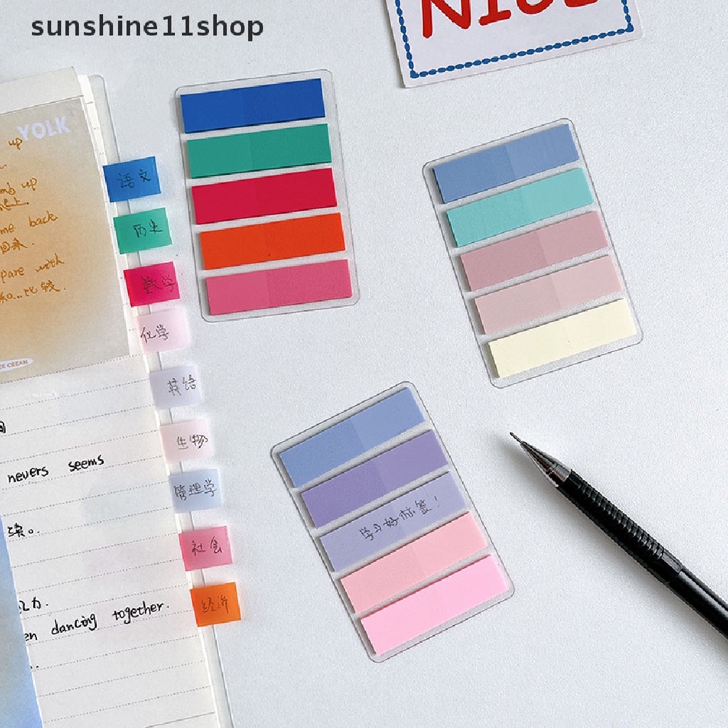 Sho 1Set Vintage Morandi Warna Transparan Sticky Notes Paster Stiker Kreatif PET Notepad Indeks Bendera Titik Kunci Label Bookmark Alat Tulis N