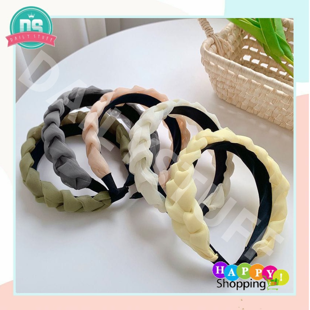 DS B22 Bando Kepang Wanita Scrunchie / Korean Braided Headband / Bandana Nagita / Aksesories Satin Organza Korea Fashion Import Murah