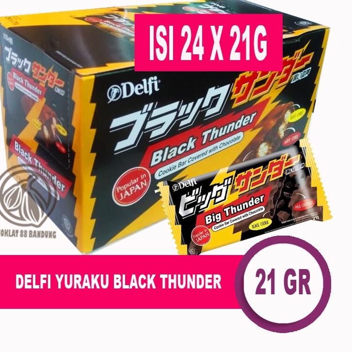 

➥ DELFI YURAKU BLACK THUNDER BOX ISI 24 PCS X 21 GR/GRAM, COKELAT COOKIE BAR BLACK TUNDER 24PC X 21GR ➮