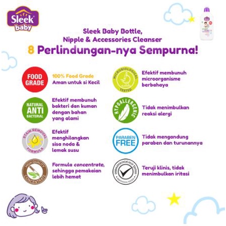 SLEEK Bottle Nipple CLEANSER 900 ml - Sabun Cuci Botol Dot Bayi 900ml - Kemasan Refill EXP 2026