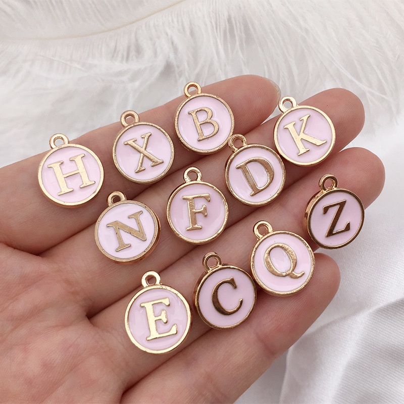 Diy Perlengkapan Membuat Perhiasan 26pcs Alfabet Karakter DIY Liontin Untuk Anting Gelang Kalung Perlengkapan Membuat Perhiasan Charms Beads Pink26 Initial Alphabet Charms Letter