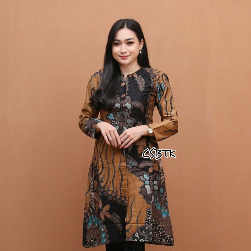 BATIK TUNIK SHIBORI JUMPUTAN TERBARU size S-3L / HRB026 YELBOR NAVBOR / BIRU PUTIH / ORIGINAL..