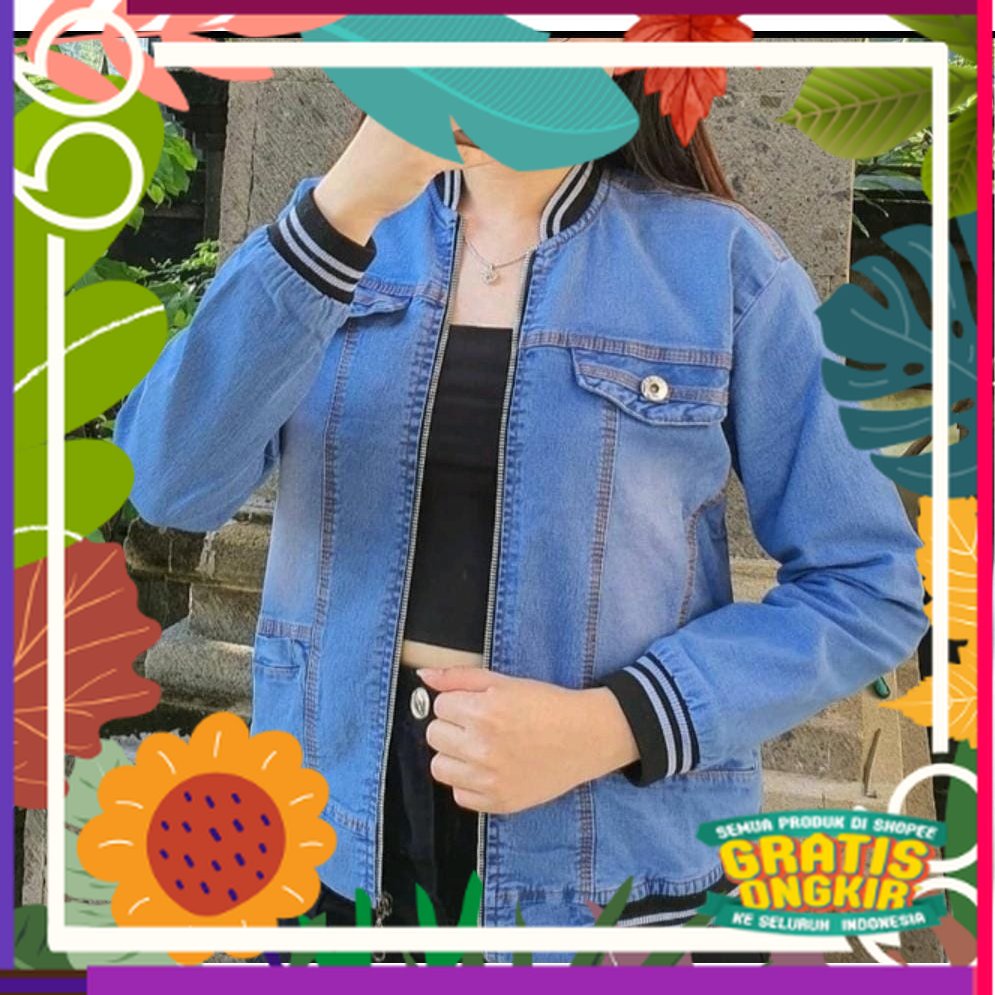 Jaket Jeans Bomber Cewe Denim Melar Wanita Stretch / caramel khaki