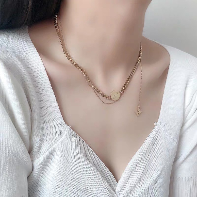 Kalung Model Rumbai Motif Tulisan | Kalung Rantai Panjang Dengan Liontin Untuk Wanita | Rose Gold 18k | Kalung Rantai Klavikula | Sendok Garpu Bahan Stainless Steel | Aksesoris Rambut Untuk Wanita