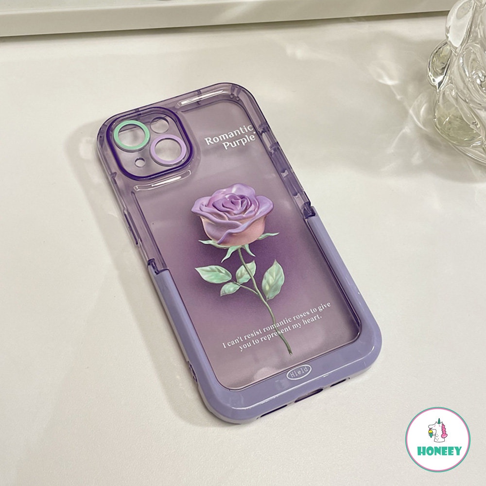 IPHONE Ins Ungu 3D Bunga Mawar Casing Ponsel Kompatibel Untuk Iphone12 13 14 Pro Max Iphone11 Silikon Lembut Indah Ponsel Penutup Belakang Bumper Case