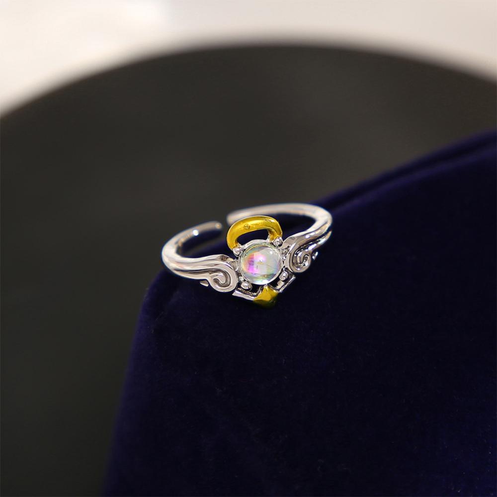 Timekey Vintage Moonlight Batu Cincin Kreatif Malaikat Dan Setan Cincin Pasangan Perhiasan Cincin Alloy Yang Dapat Disesuaikan Untuk Pria Wanita I1W1