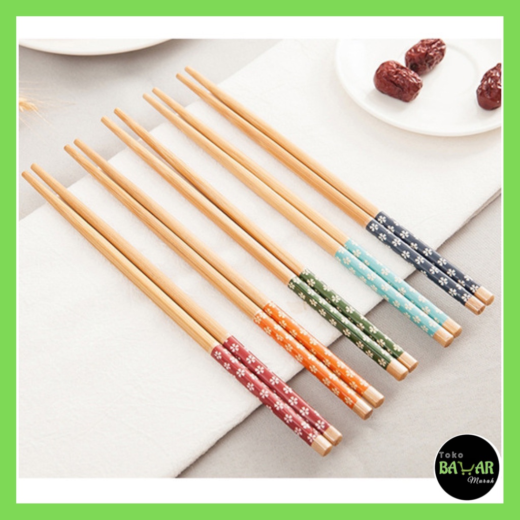 Sumpit Kayu Motif Bunga / Sumpit Kayu / Sumpit Kayu Bambu Motif Hiasan Bunga Food Grade Serbaguna