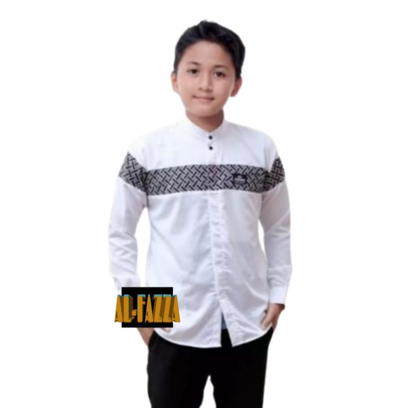 Baju Koko anak remaja SD SMP motif kinang putih kain katun toyobo