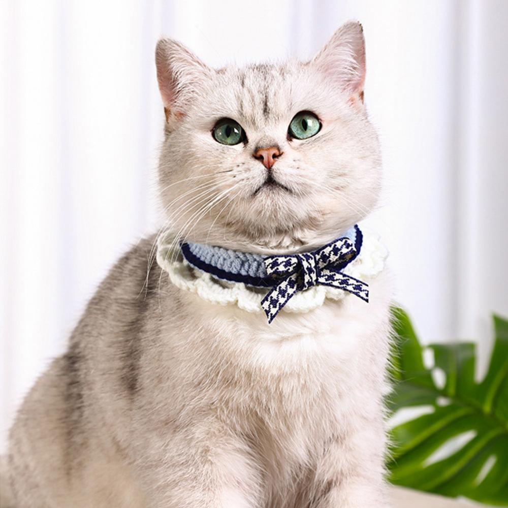 Timekey Pet Collar Puppy Dogs Cats Wol Kalung Hewan Peliharaan Air Liur Handuk Rajutan Tangan Kucing Busur-Simpul Adjustable Collar Neck Strap Aksesoris Hewan Peliharaan C6L4