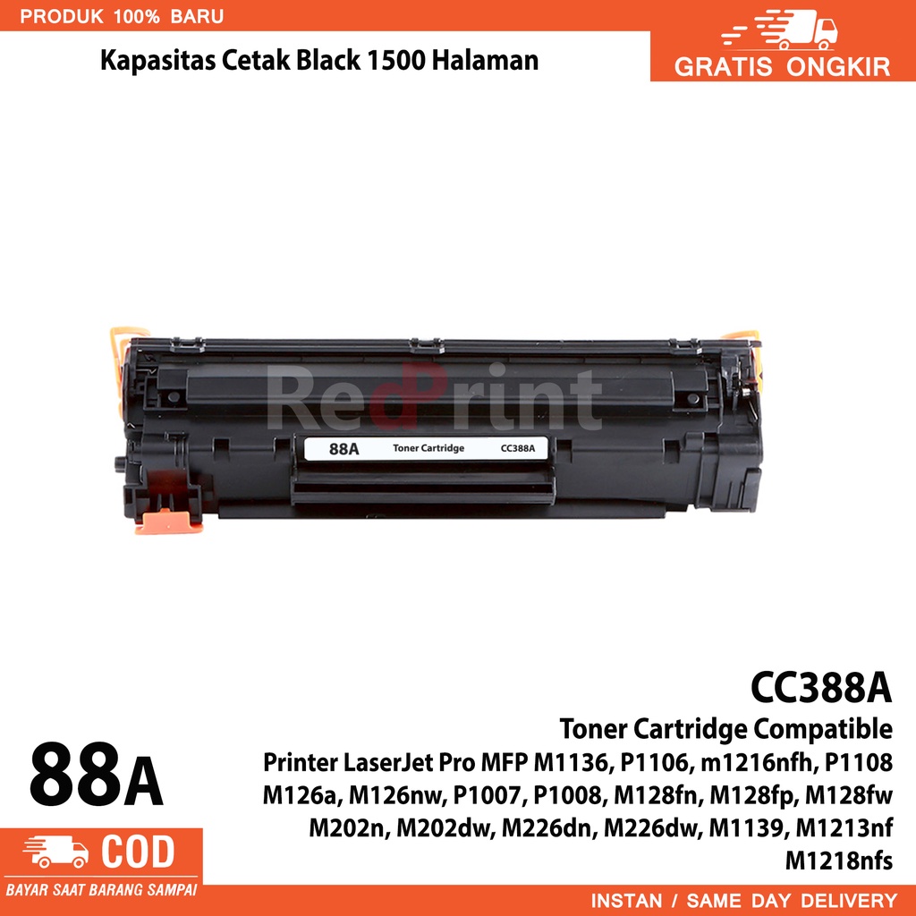 Toner Cartridge 88A Compatible Printer LaserJet Pro P1007, MFP M1136, P1106, m1216nfh, P1108, P1008