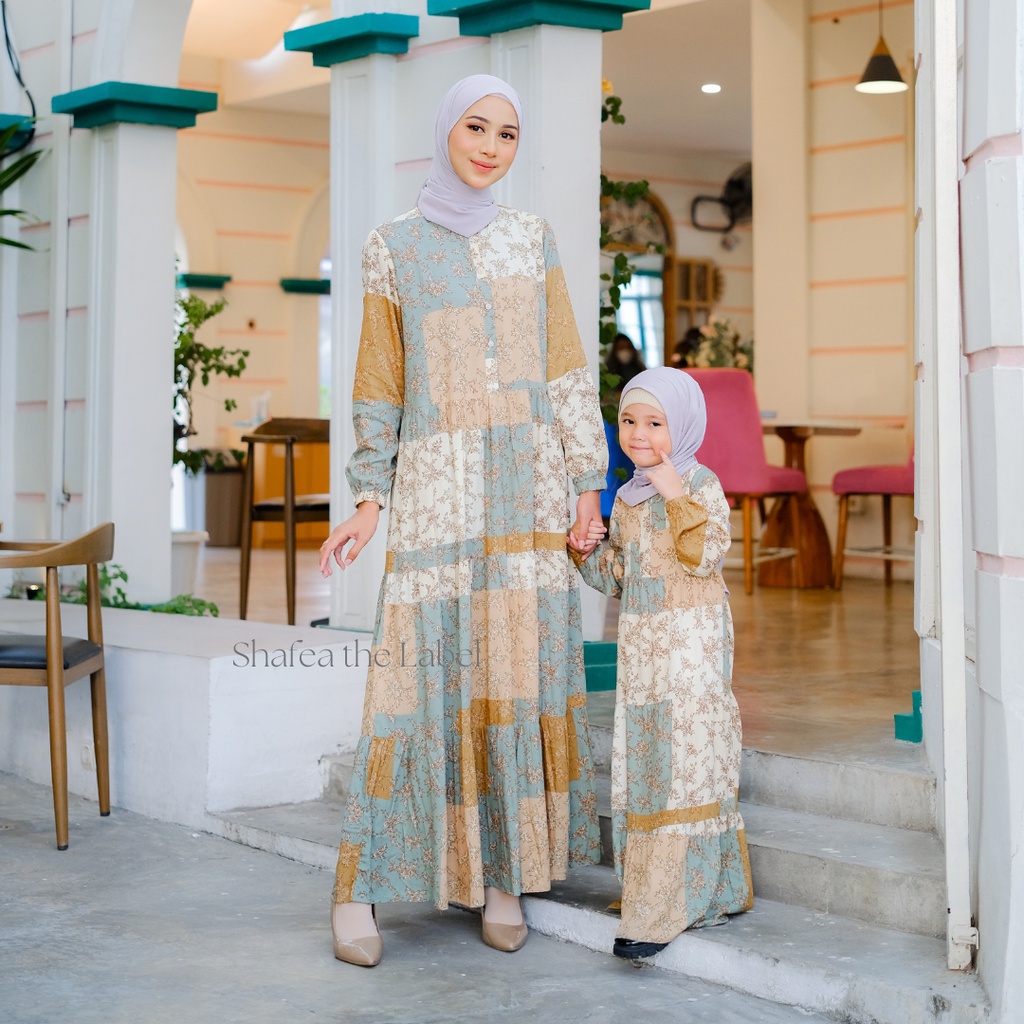 Gamis Couple Ibu dan Anak perempuan Gamis lebaran 2023 Gamis Kapel ibu dan anak perempuan motif bung