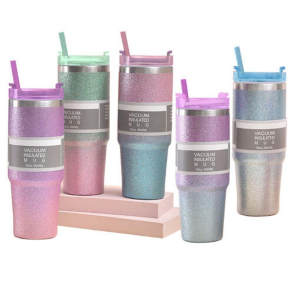 Solighter Botol Air Minum Portable Double Layer Straw Lid Insulated Cup