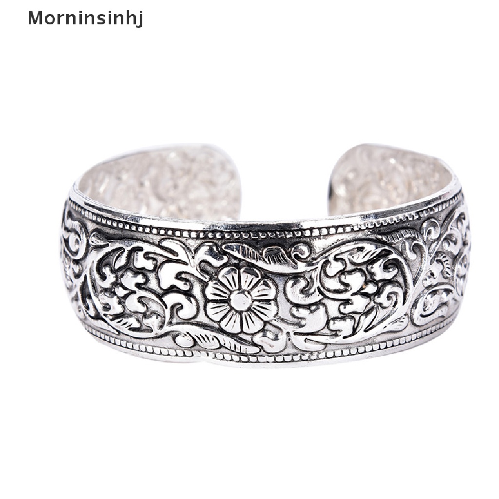 Mornin Baru Tibet Perak Totem Bangle Diukir Bunga Keberuntungan Bangle Cuff Gelang id