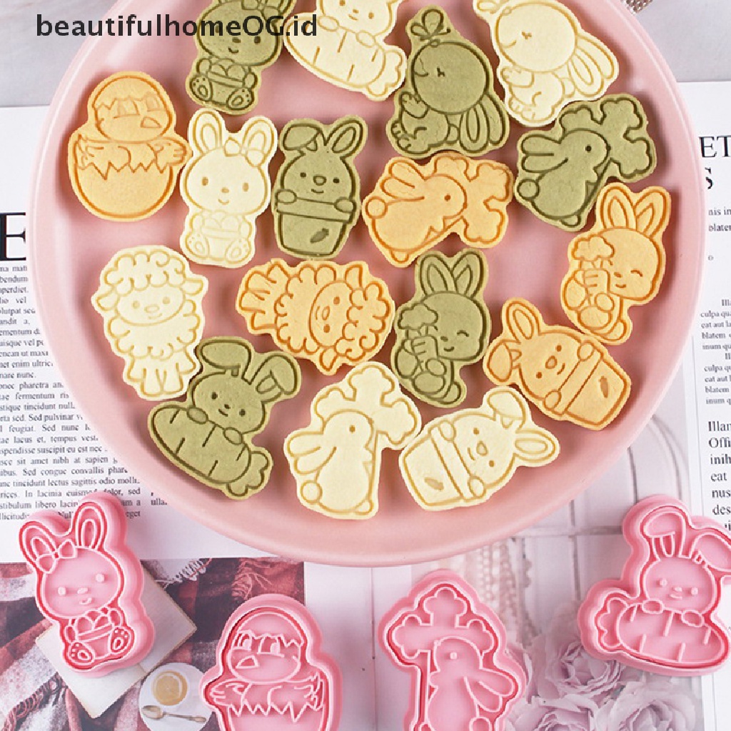// Beautifulhomeog.id// 8Pcs/set Easter Plastik Cookie Cutter Rabbit Egg Biskuit Cetakan Kelinci Alat Baking **