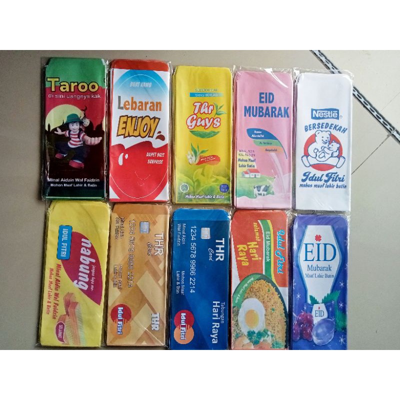 

(10pcs) Amplop lebaran siap pakai ukuran panjang junbo motif snack