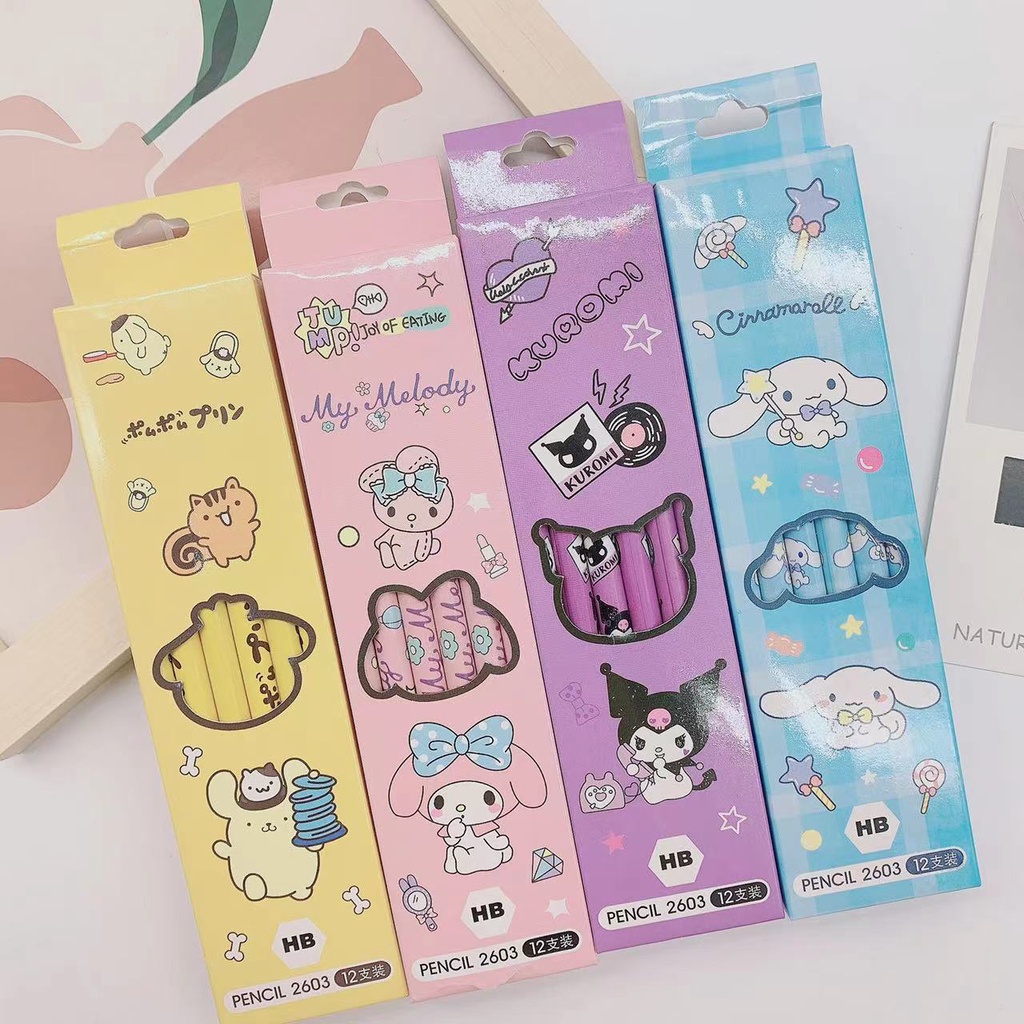 12pcs Sanrio Kuromi Pensil Kawaii Hellokitty Pochacco Alat Tulis Siswa Perlengkapan Sekolah Cinnamoroll Hadiah Siswa Sanrio Pulpen