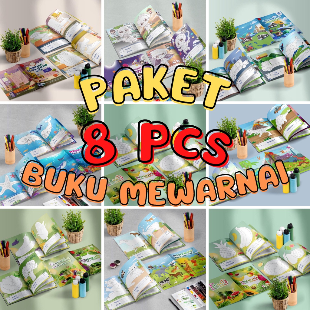 CBCB+ - PAKET LENGKAP BUKU MEWARNAI ANAK  2 3 4 5 6 Tahun Paud TK SD Coloring Book For Kids Perempua