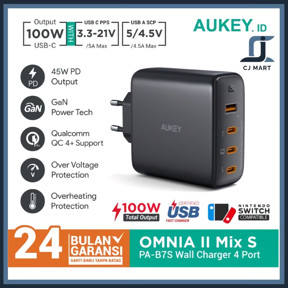 Charger Aukey PA-B7S Omnia DUO II Mix S USB-C PD 100W PPS - 501680