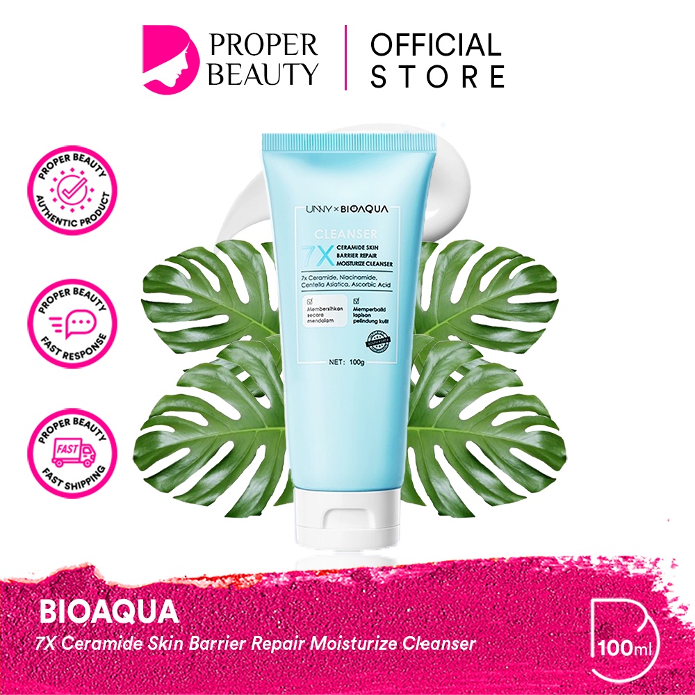 BIOAQUA 7X Ceramide Skin Barrier Repair Moisturize Cleanser Indonesia / Pembersih Wajah 100g / Niacinamide Centella Asiatica Ascorbic Acid / Cleansing Facial Wash Sabun Muka / Skincare Face Care Bio Aqua Series Toner Serum Lotion Cream Sunscreen Body Wash