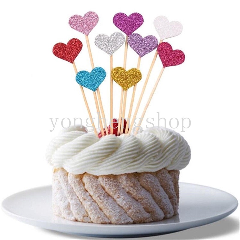 10pcs / set Topper Kue Cupcake Bentuk Hati Mini Untuk Dekorasi Pesta Ulang Tahun Anak