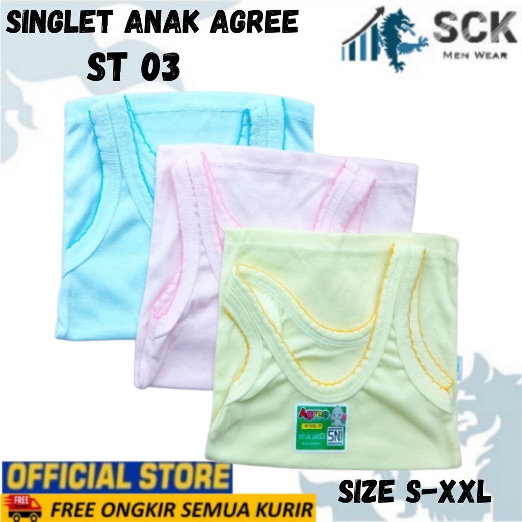 [ISI 3] Singlet Anak AGREE WARNA WARNI ST 03 / Singlet AGREE Kids / Kaos Dalam Anak - sckmenwear GROSIR
