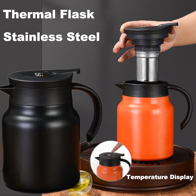 Coffee Pot Thermos 316 Stainless Steel 1000ML Double Wall Vacuum Temperature Display Air Panas Pot Thermal Flask