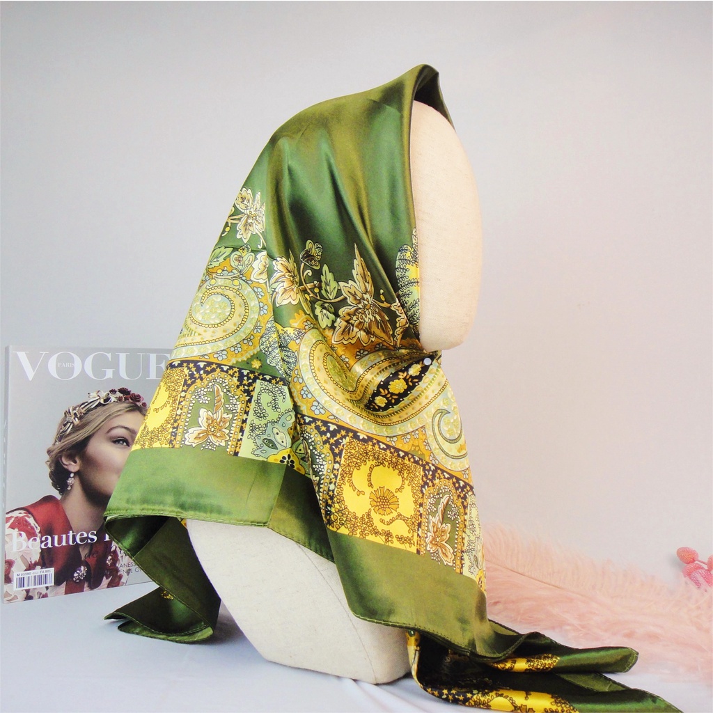 Syal Scarf Shawl Elegan Motif Import Warna Buah Pinggang Besar Cetak Atas 90*90cm Syal Sutra Yang Murah Hati Scarf