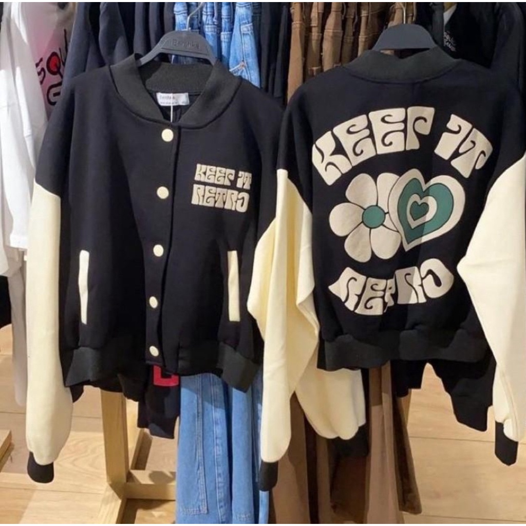KEEP IT RETRO Jacket Varsity Wanita Atasan Baseball Ala Korean Outfit Dewasa Remaja Kasual