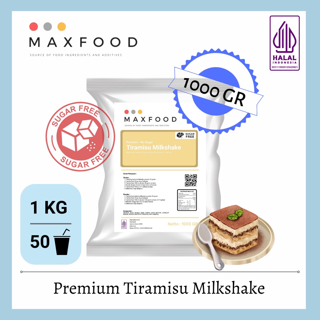 

MAXFOOD - No Sugar Tiramisu Milkshake / Bubuk Minuman Milkshake Rasa Tiramisu 1 Kg