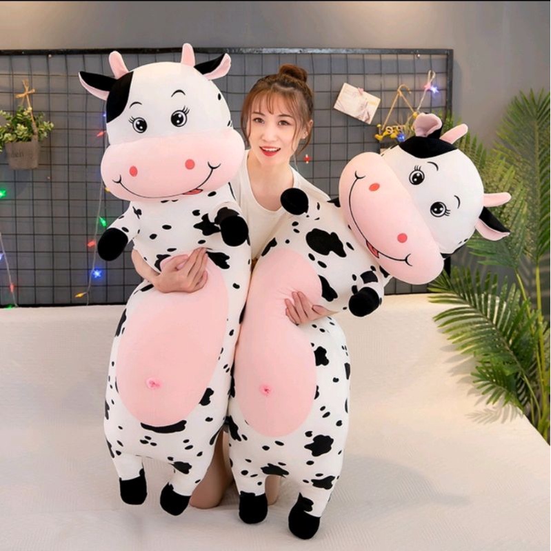 Boneka Guling Sapi Bahan Plush Import Guling Boneka Sapi Lembut