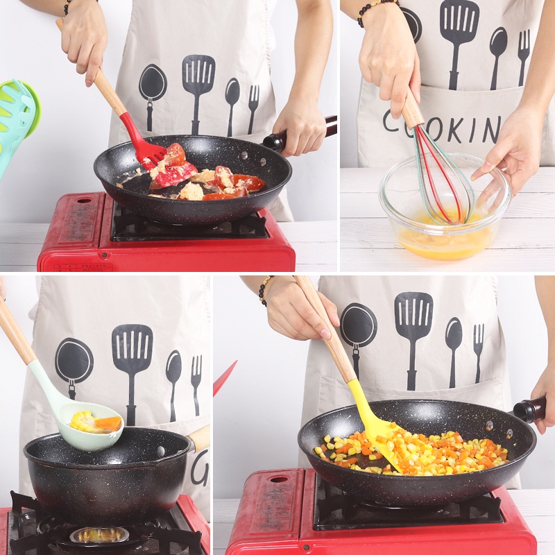 AVVET Sutil Silicon Gagang Kayu Peralatan Masak Murah Utensil Silikon Spatula Silicone Tahan Panas