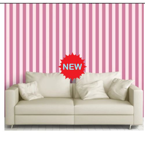 Wallpaper Sticker Dinding Motif Salur Garis Besar Pink Putih uk 45cm x 10m