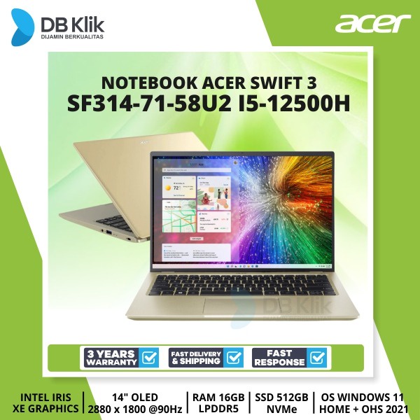 Notebook ACER Swift 3 SF314-71-58U2 i5-12500H 16GB SSD512G W11+OHS 14&quot;