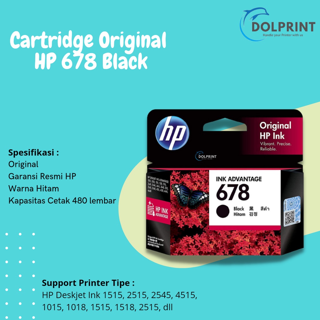 Cartridge Tinta Original HP 678 Black CZ107AA, Tinta Printer HP Deskjet 1515 2515 2545 1018 1515