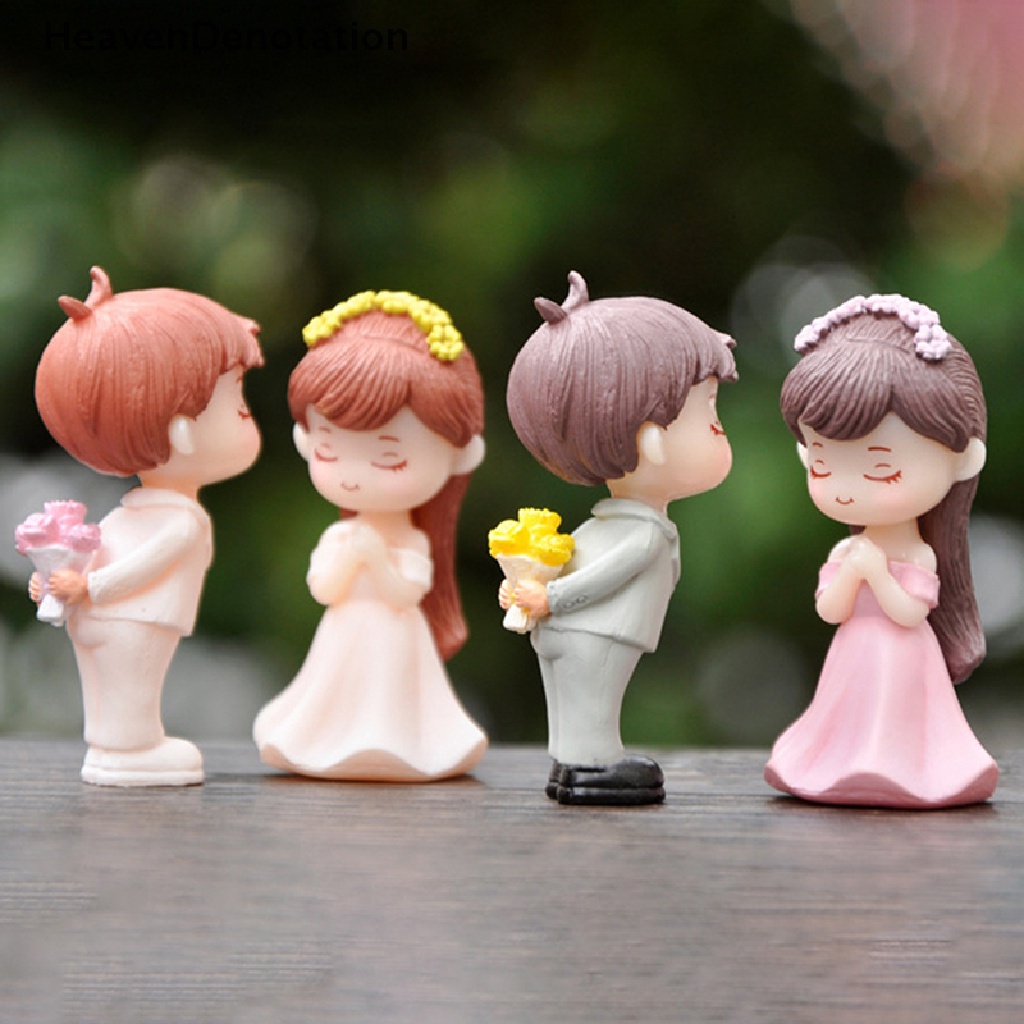 [HeavenDenotation] 4Pcs / set Mini Couples Figurines Micro Landscape DIY Miniatures Resin Crafts HDV