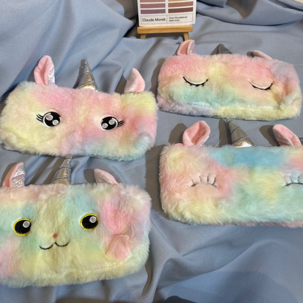 

Terlaris ✨ -Kotak Pensil Bulu Muka Mata Unicorn / Soft Pencil Case Rainbow Cotton Candy Emoji Emoticon Cute Face Kain Bludru Bulu Halus- 2.2.23