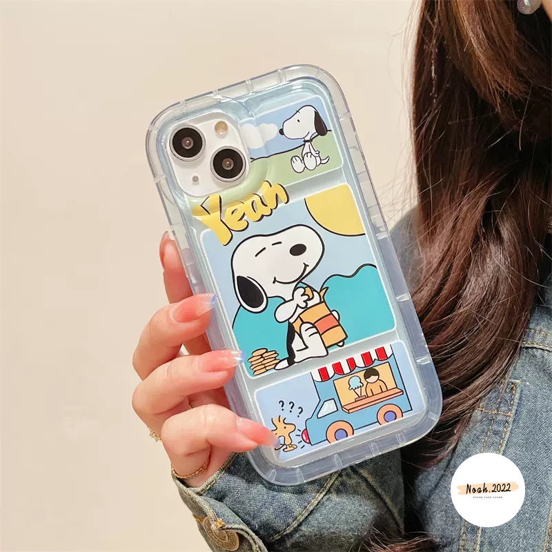 Transparent Airbag Case Compatible for iPhone 14 13 12 11 Pro Max 7Plus 8Plus X XS MAX XR 7 8 6 6S Plus Cartoon Snoopy Cute Clear Soft Phone Case Shockproof TPU Back Cover