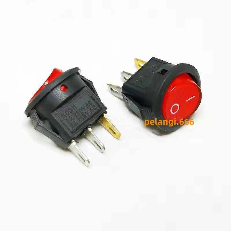 Saklar Lampu Bulat 3 Pin/Kaki Saklar/Rocker Switch Lampu Bulat On/Off