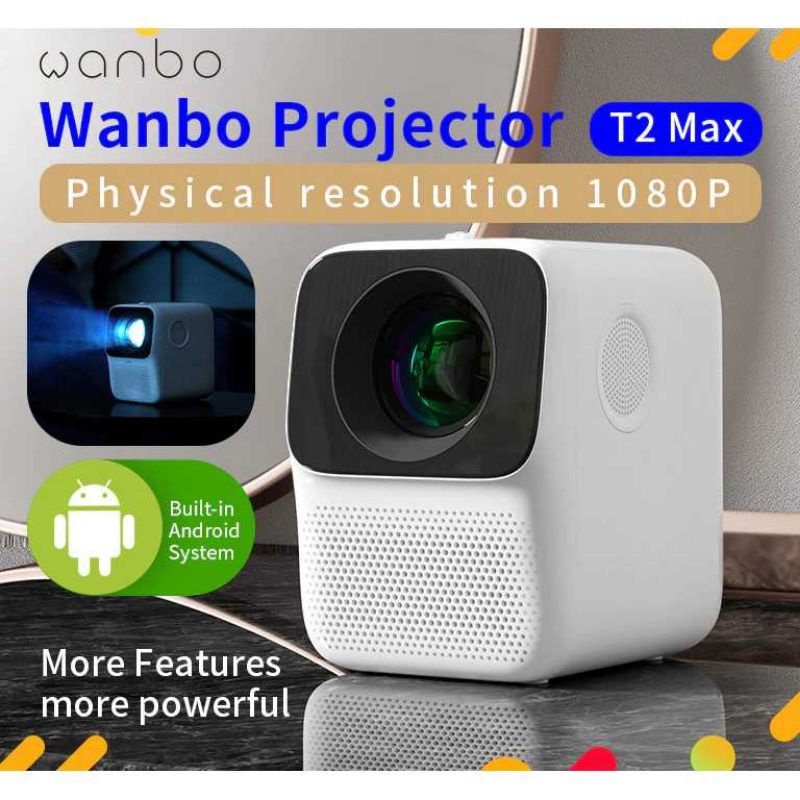 Wanbo T2 Max Proyektor Mini Home Projector Android 1080P 5000 Lumens Full HD 1080 up to 120&quot; Portable with Speaker and remote ROM 16GB Built in Screen Projection App