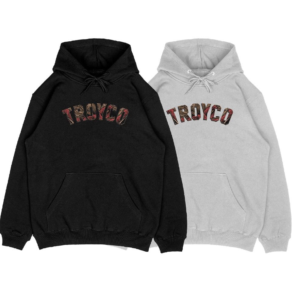 RECOMENDED Troy Company Hoodie Collage Patern Fill Hitam Putih KH 286