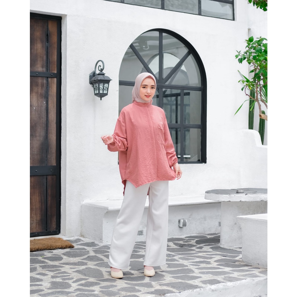 AVE Hana Shirt/Kemeja Oversize Crinkle Lengan Panjang