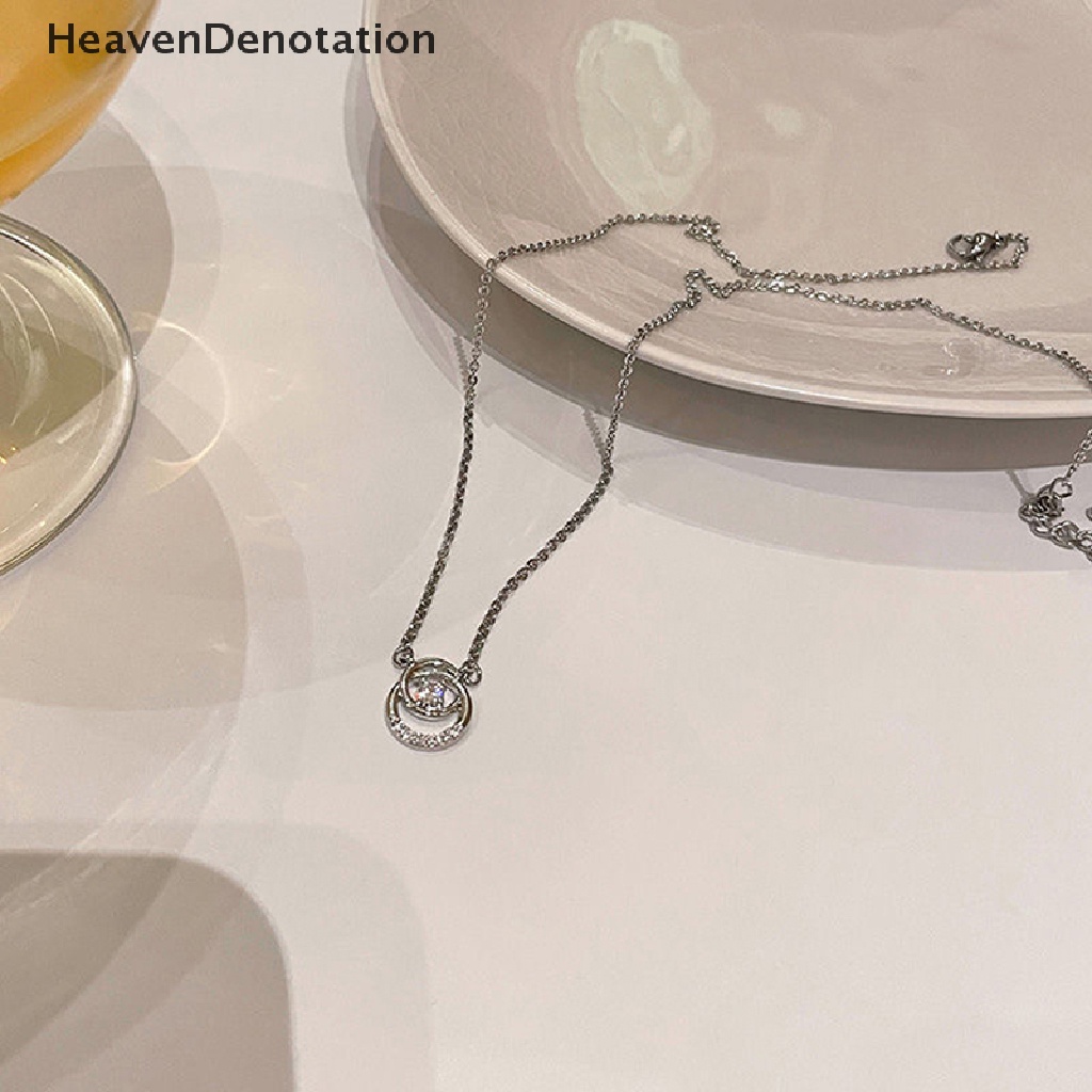 [HeavenDenotation] Ins Fashion Warna Silver Shiny Flash Kalung Geometris Lingkaran Liontin Perempuan Sederhana Klavikula Rantai Pesta Pernikahan Perhiasan Hadiah HDV