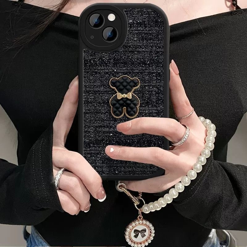 IPHONE Woven Beruang Tiga Dimensi Dengan Desain Bracelate Putih Casing Ponsel Kompatibel Dengan Iphone12 13 14 11 Pro Max X Xs Max Xr Dfcgv