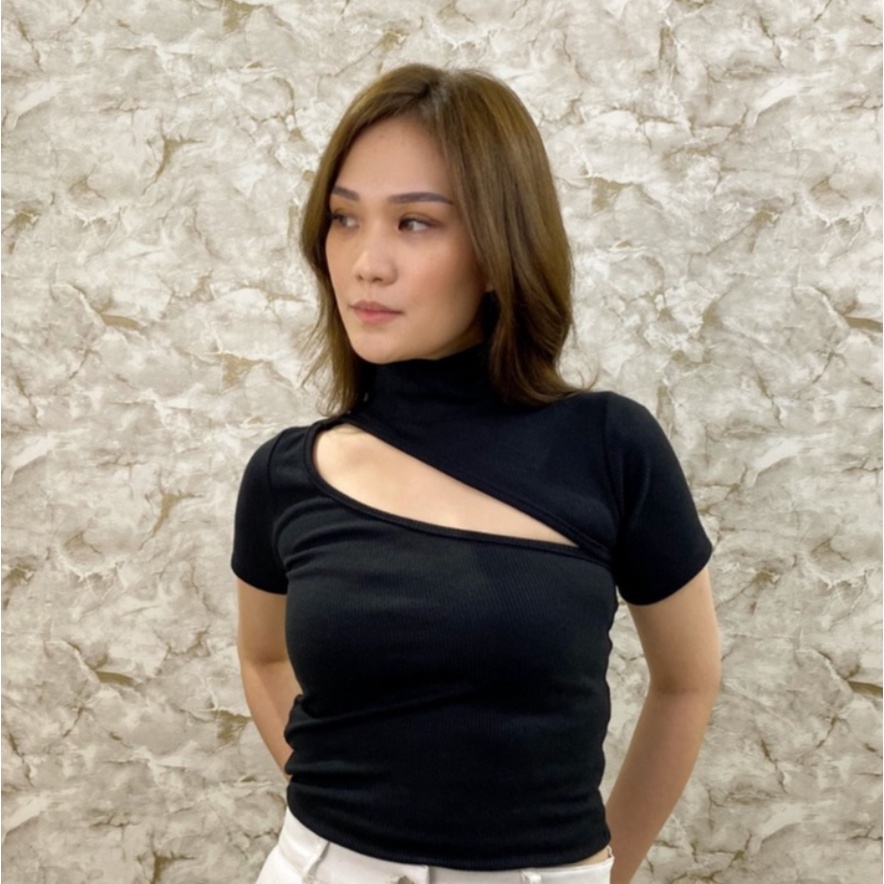 CAVALU Korean Knit Crop Top High Neck Top Korea Rajut Kaos Wanita 200